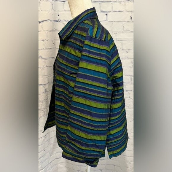 C.L.O.T.H.E.S. Womens Button Front Green Blue Stripe 3/4 Sleeve Collared 1X - Picture 4 of 6